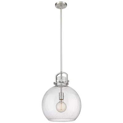 Innovations Lighting Newton Sphere 14" Wide Stem Hung Satin Nickel Pendant With Seedy Shade