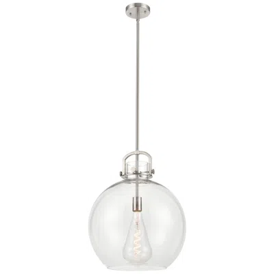 Innovations Lighting Newton Sphere 16" Wide Stem Hung Satin Nickel Pendant With Clear Shade