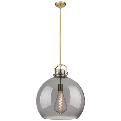 Innovations Lighting Newton Sphere 18" Wide Stem Hung Brushed Brass Pendant With Smoke Shad
