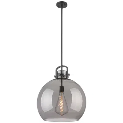 Innovations Lighting Newton Sphere 18" Wide Stem Hung Matte Black Pendant With Smoke Shade