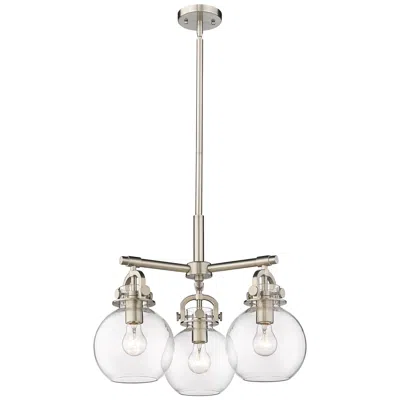 Innovations Lighting Newton Sphere 20.4"w 3 Light Stem Hung Satin Nickel Pendant W/ Clear S