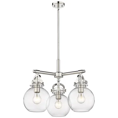 Innovations Lighting Newton Sphere 20.4"w 3 Light Stemmed Polished Nickel Pendant W/ Clear