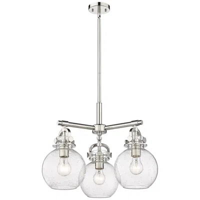 Innovations Lighting Newton Sphere 20.4"w 3 Light Stemmed Polished Nickel Pendant W/ Seedy