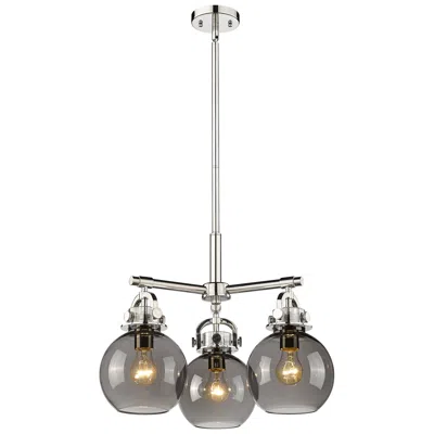 Innovations Lighting Newton Sphere 20.4"w 3 Light Stemmed Polished Nickel Pendant W/ Smoke