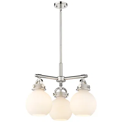 Innovations Lighting Newton Sphere 20.4"w 3 Light Stemmed Polished Nickel Pendant W/ White