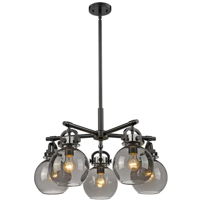 Innovations Lighting Newton Sphere 26"w 5 Light Black Stemmed Chandelier W/ Smoke Shade
