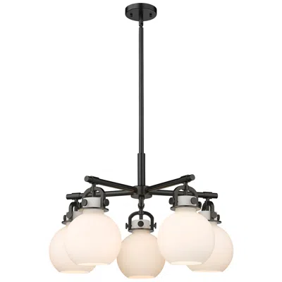 Innovations Lighting Newton Sphere 26"w 5 Light Black Stemmed Chandelier W/ White Shade
