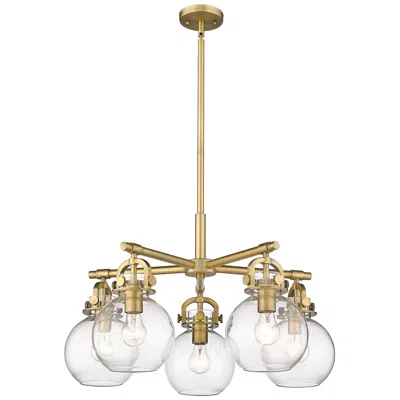 Innovations Lighting Newton Sphere 26"w 5 Light Brushed Brass Stemmed Chandelier W/ Clear S In Gold
