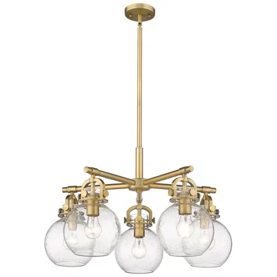 Innovations Lighting Newton Sphere 26"w 5 Light Brushed Brass Stemmed Chandelier W/ Seedy S In Gold