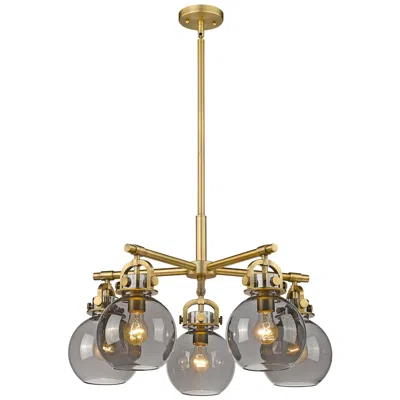 Innovations Lighting Newton Sphere 26"w 5 Light Brushed Brass Stemmed Chandelier W/ Smoke S In Gold