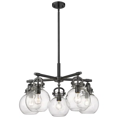 Innovations Lighting Newton Sphere 26"w 5 Light Matte Black Stem Hung Chandelier W/ Clear S In Multi