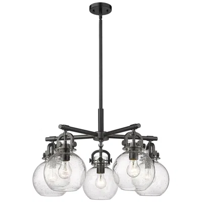Innovations Lighting Newton Sphere 26"w 5 Light Matte Black Stem Hung Chandelier W/ Seedy S In Multi