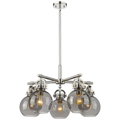 Innovations Lighting Newton Sphere 26"w 5 Light Polished Nickel Stem Chandelier W/ Smoke Sh