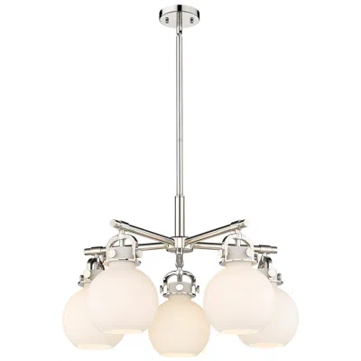 Innovations Lighting Newton Sphere 26"w 5 Light Polished Nickel Stem Chandelier W/ White Sh