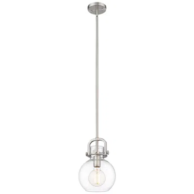 Innovations Lighting Newton Sphere 8" Wide Stem Hung Satin Nickel Pendant With Clear Shade In Gray