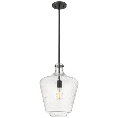 Innovations Lighting Norwalk 12" Matte Black Stem Hung Mini Pendant W/ Seedy Shade