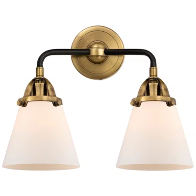 Innovations Lighting Nouveau 2 Cone 6" 2 Light 14" Bath Light - Black Brass - White Sh