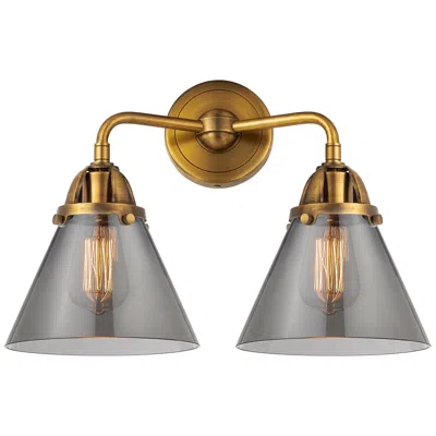 Innovations Lighting Nouveau 2 Cone 8" 2 Light 16" Bath Light - Brushed Brass - Smoke