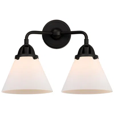 Innovations Lighting Nouveau 2 Cone 8" 2 Light 16" Bath Light - Matte Black - Matte Wh