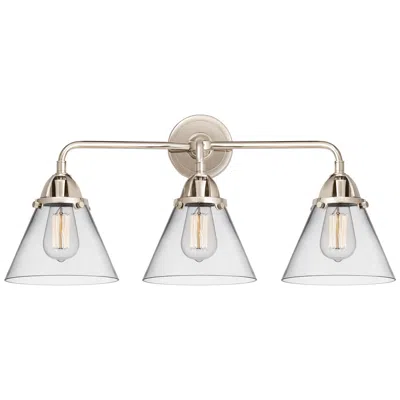 Innovations Lighting Nouveau 2 Cone 8" 3 Light 26" Bath Light - Polished Nickel - Clea