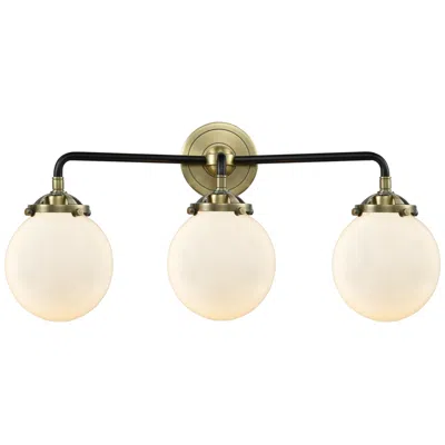 Innovations Lighting Nouveau Beacon 6" 3 Light 24" Bath Light - Black Brass - White Sh
