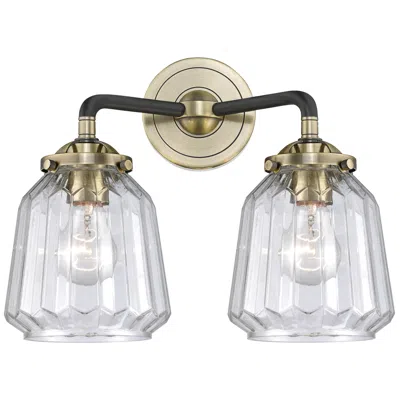 Innovations Lighting Nouveau Chatham 14"w 2 Light Black Brass Bath Vanity Light W/ Clear Sh