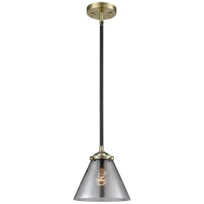 Innovations Lighting Nouveau Cone 7.75"w Black Brass Stem Hung Mini Pendant W/ Smoke Shade