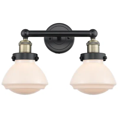 Innovations Lighting Olean 15.5"w 2 Light Black Antique Brass Bath Vanity Light With White