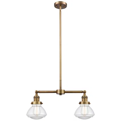 Innovations Lighting Olean 21.75" Wide 2 Light Brushed Brass Island Light W/ Clear Shade