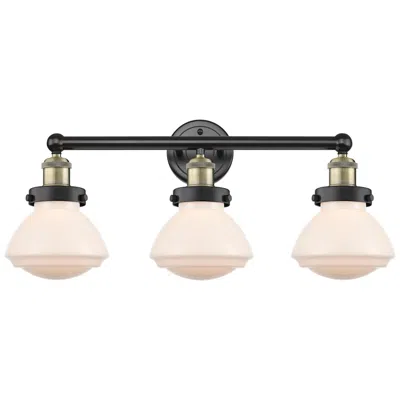 Innovations Lighting Olean 24.5"w 3 Light Black Antique Brass Bath Vanity Light With White