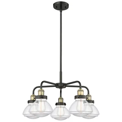 Innovations Lighting Olean 24.5"w 5 Light Black Brass Stem Hung Chandelier W/ Clear Shade