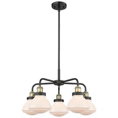 Innovations Lighting Olean 24.5"w 5 Light Black Brass Stem Hung Chandelier W/ White Shade