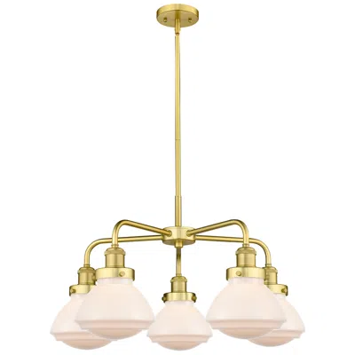 Innovations Lighting Olean 24.5"w 5 Light Satin Gold Stem Hung Chandelier W/ White Shade