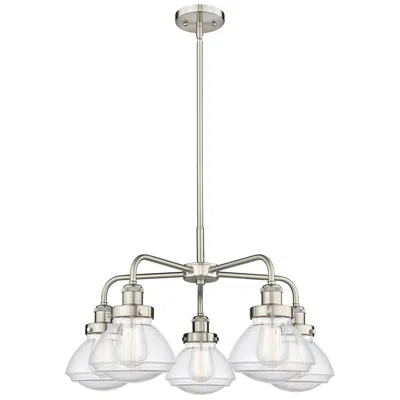 Innovations Lighting Olean 24.5"w 5 Light Satin Nickel Stem Hung Chandelier W/ Seedy Glass
