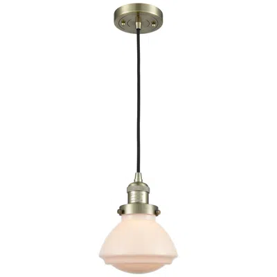 Innovations Lighting Olean 6.75" Wide Antique Brass Corded Mini Pendant W/ Matte White Shad