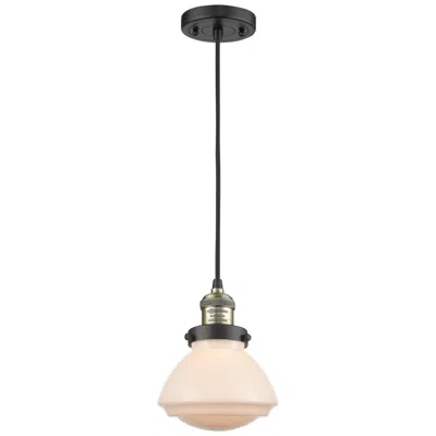 Innovations Lighting Olean 6.75" Wide Black Brass Corded Mini Pendant W/ Matte White Shade