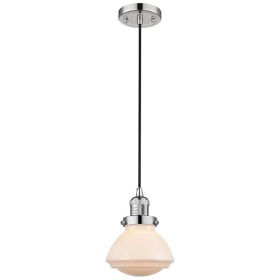 Innovations Lighting Olean 6.75" Wide Polished Nickel Corded Mini Pendant W/ Matte White Sh In Silver