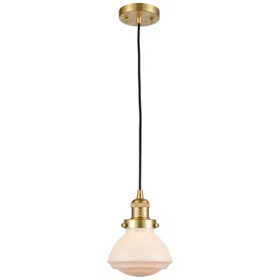 Innovations Lighting Olean 6.75" Wide Satin Gold Corded Mini Pendant W/ Matte White Shade