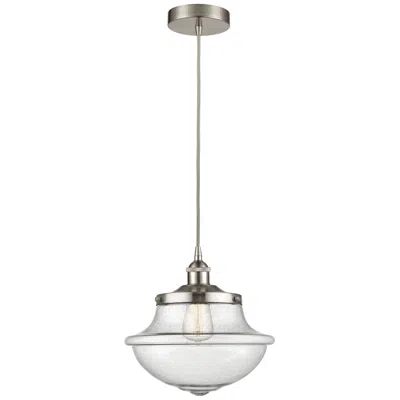 Innovations Lighting Oxford 11.75" Wide Satin Nickel Corded Mini Pendant W/ Seedy Shade In Silver