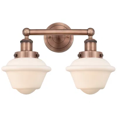 Innovations Lighting Oxford 15.5"w 2 Light Antique Copper Bath Vanity Light With White Shad