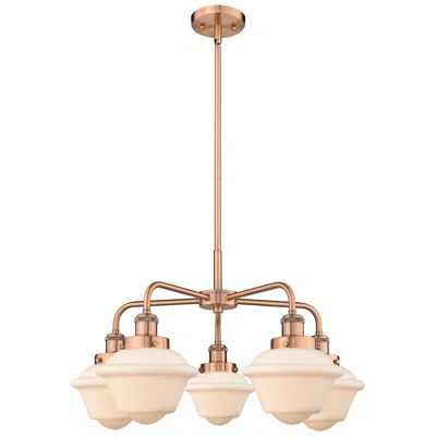Innovations Lighting Oxford 24.5"w 5 Light Antique Copper Stem Hung Chandelier W/ White Sha