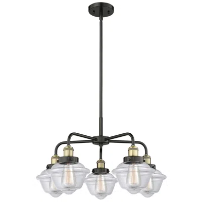 Innovations Lighting Oxford 24.5"w 5 Light Black Brass Stem Hung Chandelier W/ Clear Shade