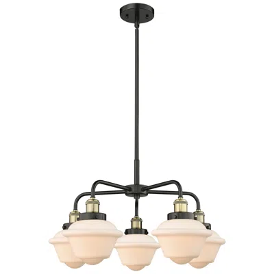 Innovations Lighting Oxford 24.5"w 5 Light Black Brass Stem Hung Chandelier W/ White Shade