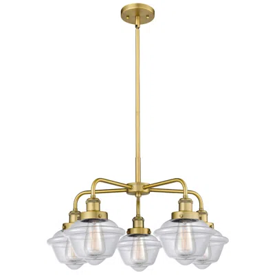 Innovations Lighting Oxford 24.5"w 5 Light Brushed Brass Stem Hung Chandelier W/ Clear Shad