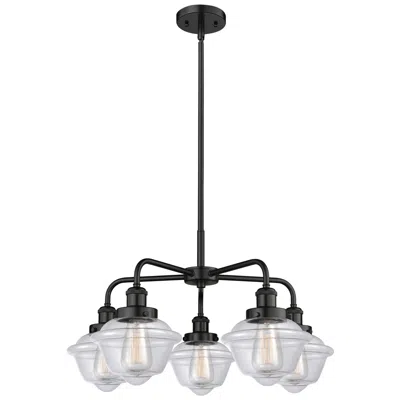 Innovations Lighting Oxford 24.5"w 5 Light Matte Black Stem Hung Chandelier W/ Clear Glass