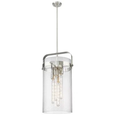 Innovations Lighting Pilaster 13.38" Wide 4 Light Stem Hung Satin Nickel Pendant W/ Seedy S