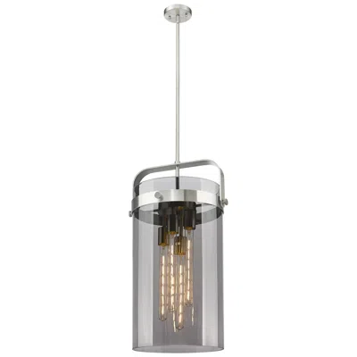 Innovations Lighting Pilaster 13.38" Wide 4 Light Stem Hung Satin Nickel Pendant W/ Smoke S
