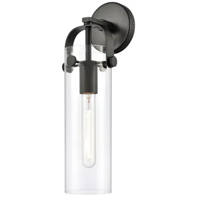 Innovations Lighting Pilaster 16 3/4" Matte Black Cylinder Glass Wall Sconce With Led Bulb