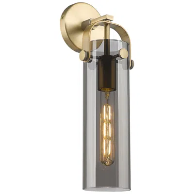 Innovations Lighting Pilaster 16.75" High Brushed Brass Sconce With Plated Smoke Glass Shad