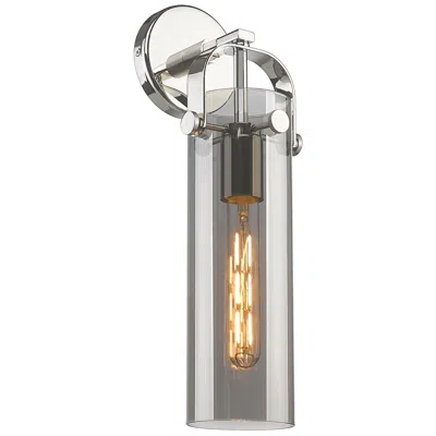 Innovations Lighting Pilaster 16.75" High Polished Nickel Sconce With Plated Smoke Glass Sh